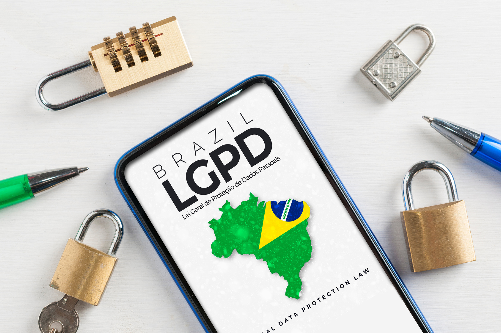 LGPD (brazilian data protection law) concept: smartphone with an imaginary page showing a link to read the Brazilian data protection law (Lei Geral de Proteção de Dados Pessoais)